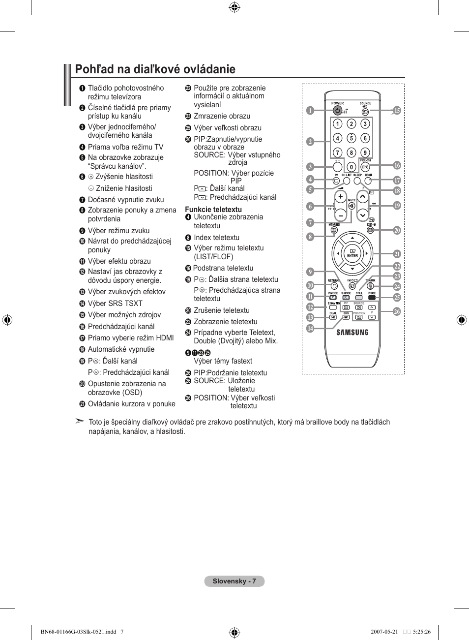 Pohľad na diaľkové ovládanie | Samsung LE23R81B User Manual | Page 391 / 463