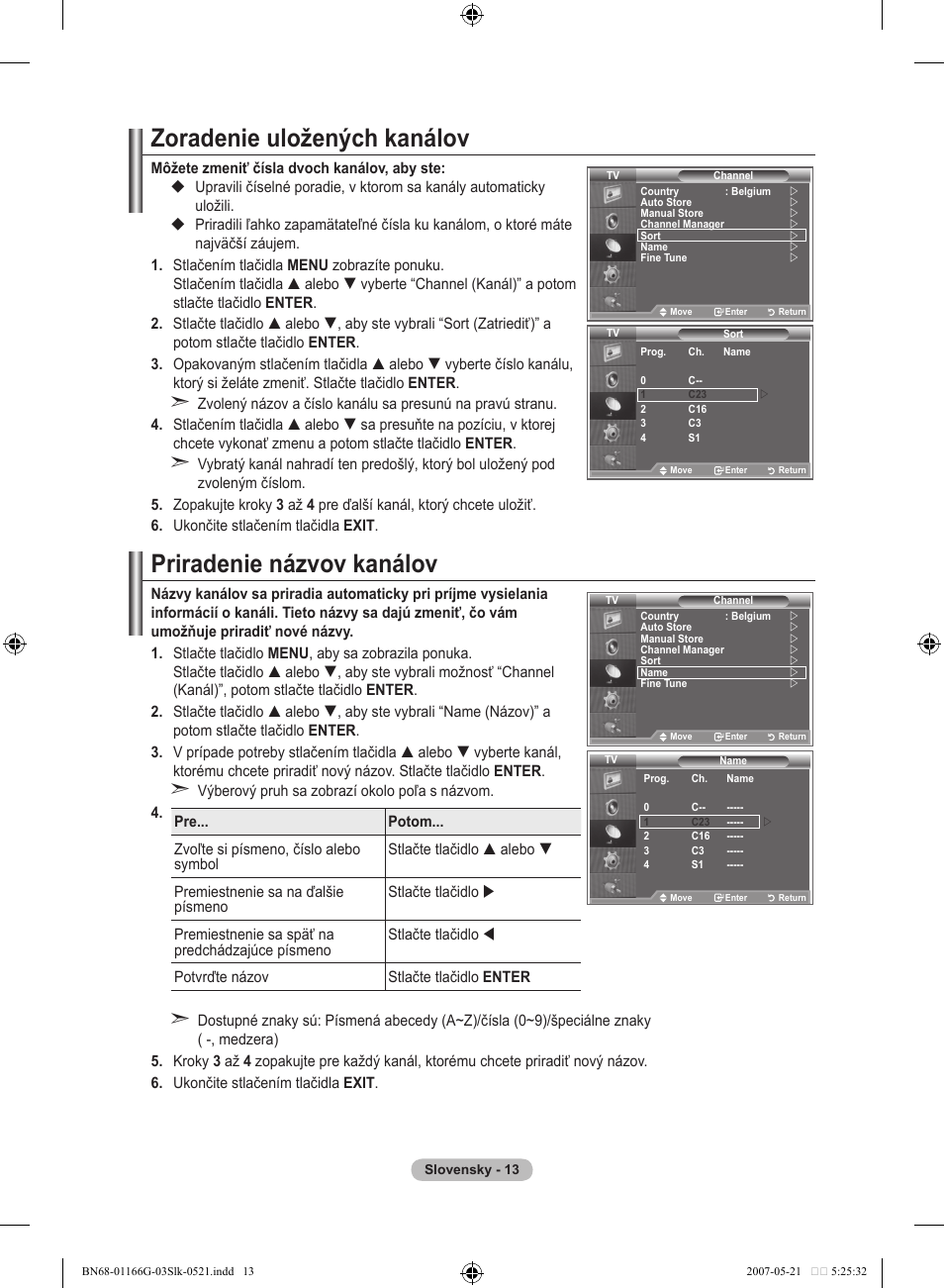 Zoradenie uložených kanálov, Priradenie názvov kanálov | Samsung LE23R81B User Manual | Page 397 / 463