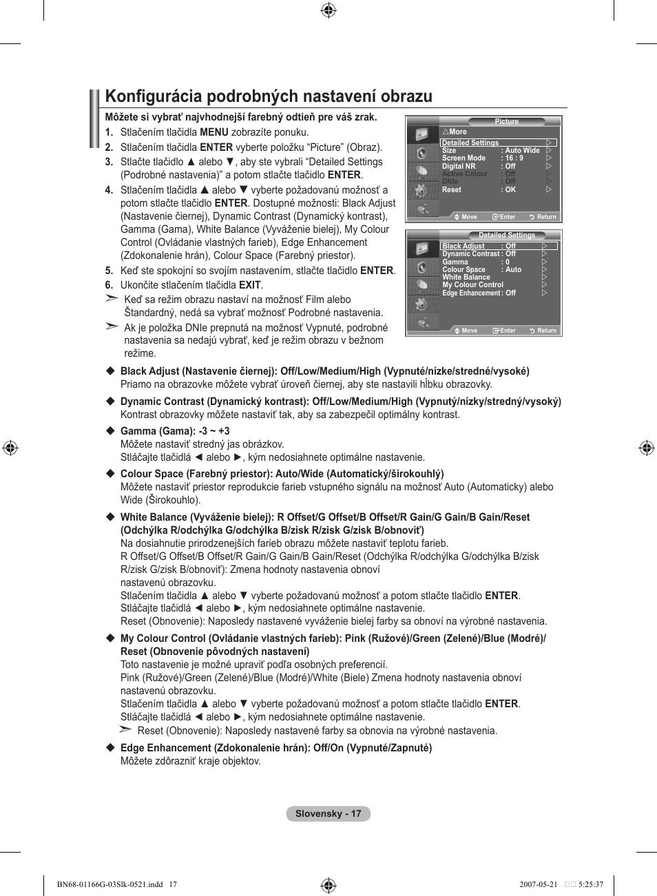 Konfigurácia podrobných nastavení obrazu | Samsung LE23R81B User Manual | Page 401 / 463