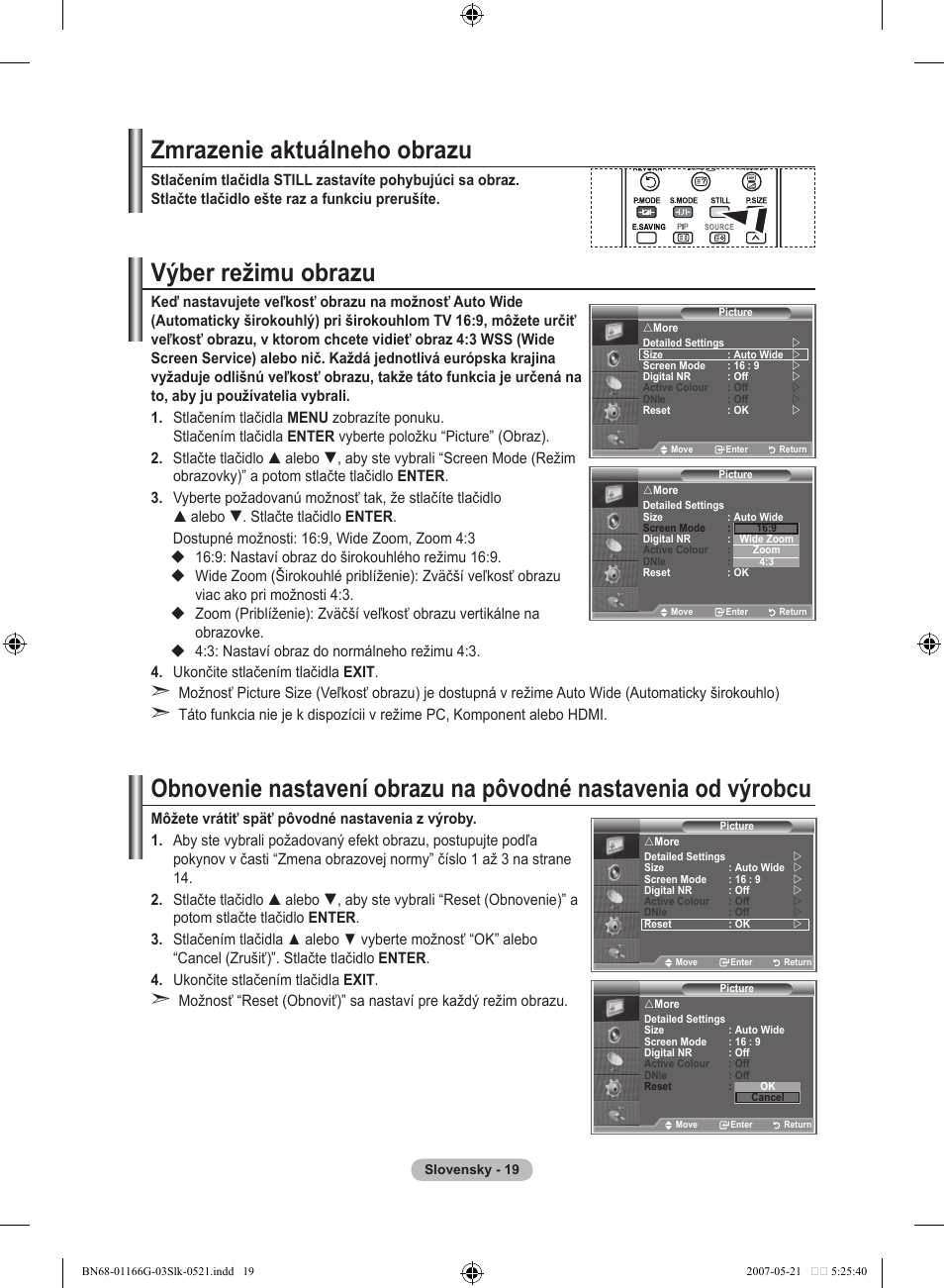 Zmrazenie aktuálneho obrazu, Výber režimu obrazu | Samsung LE23R81B User Manual | Page 403 / 463