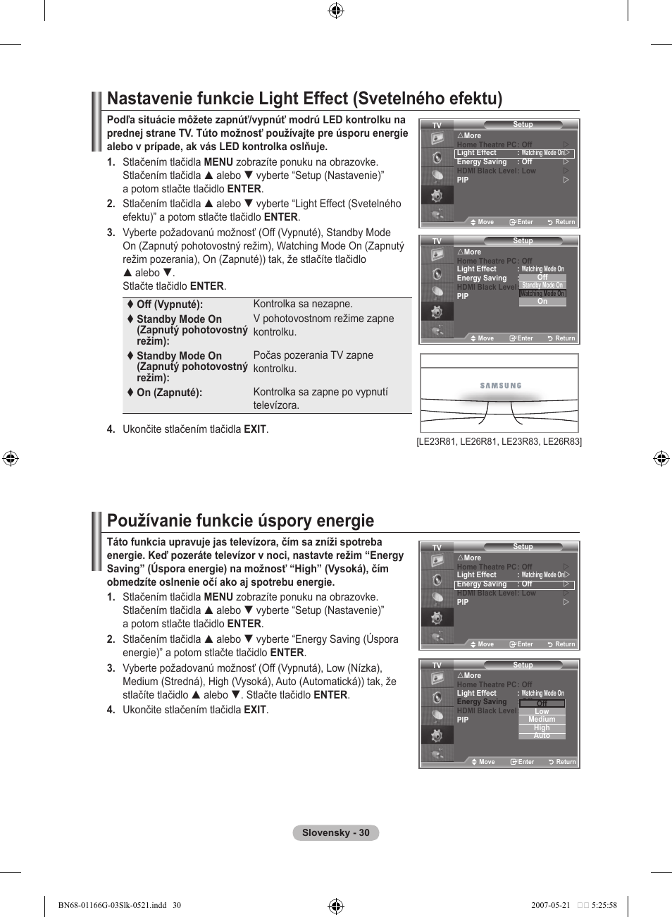 Používanie funkcie úspory energie | Samsung LE23R81B User Manual | Page 414 / 463