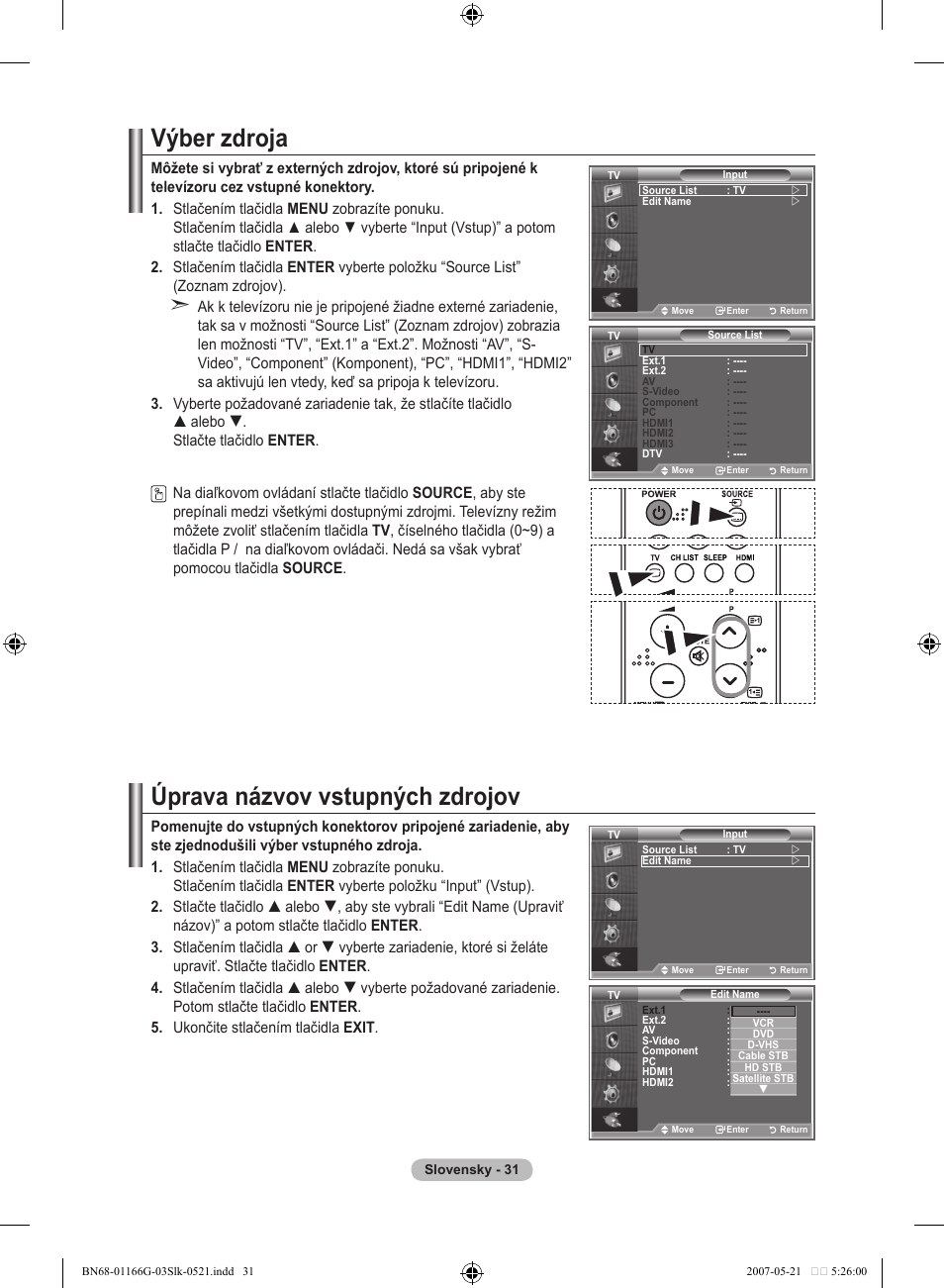 Výber zdroja, Úprava názvov vstupných zdrojov | Samsung LE23R81B User Manual | Page 415 / 463
