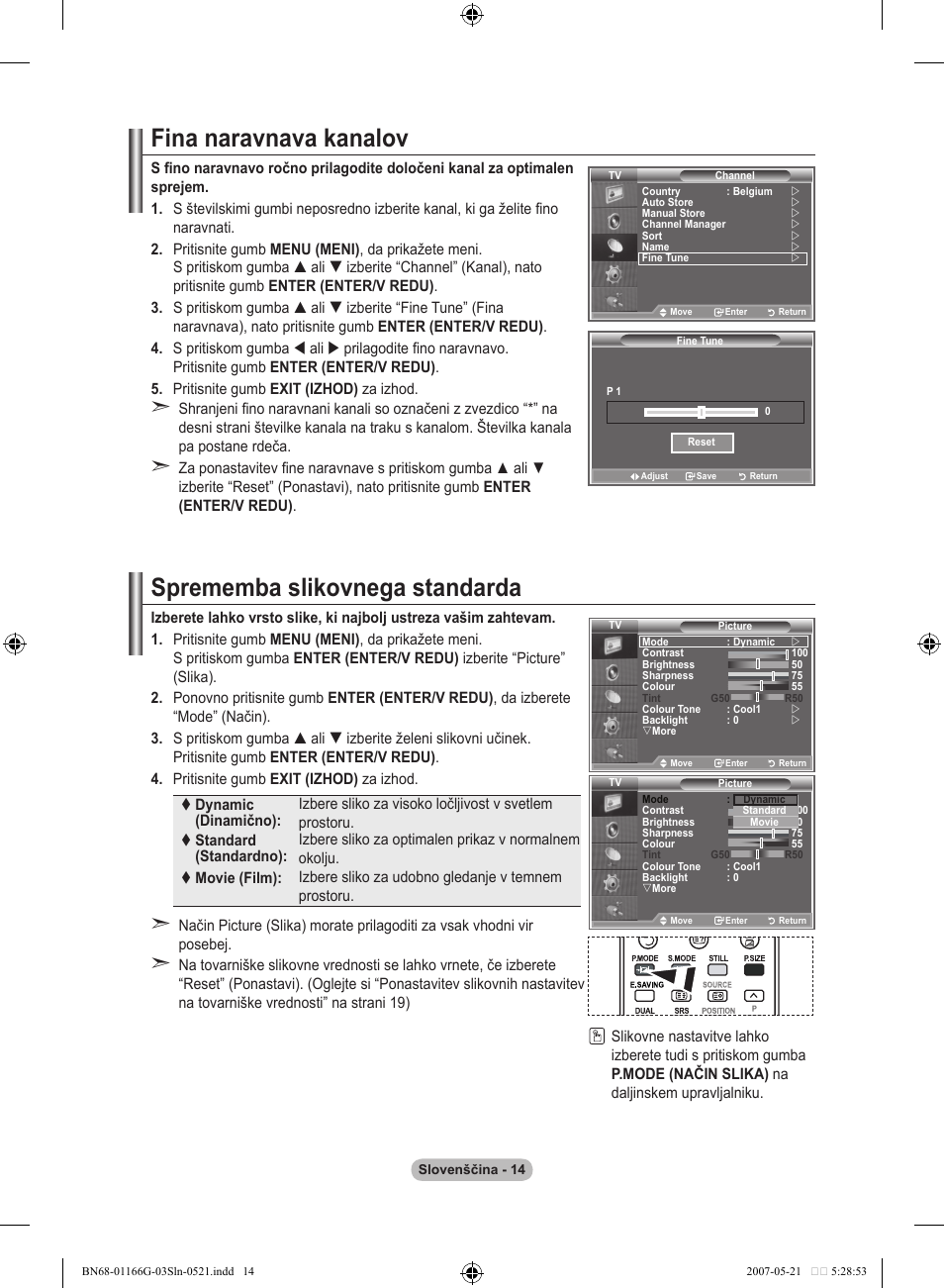 Fina naravnava kanalov, Sprememba slikovnega standarda | Samsung LE23R81B User Manual | Page 436 / 463