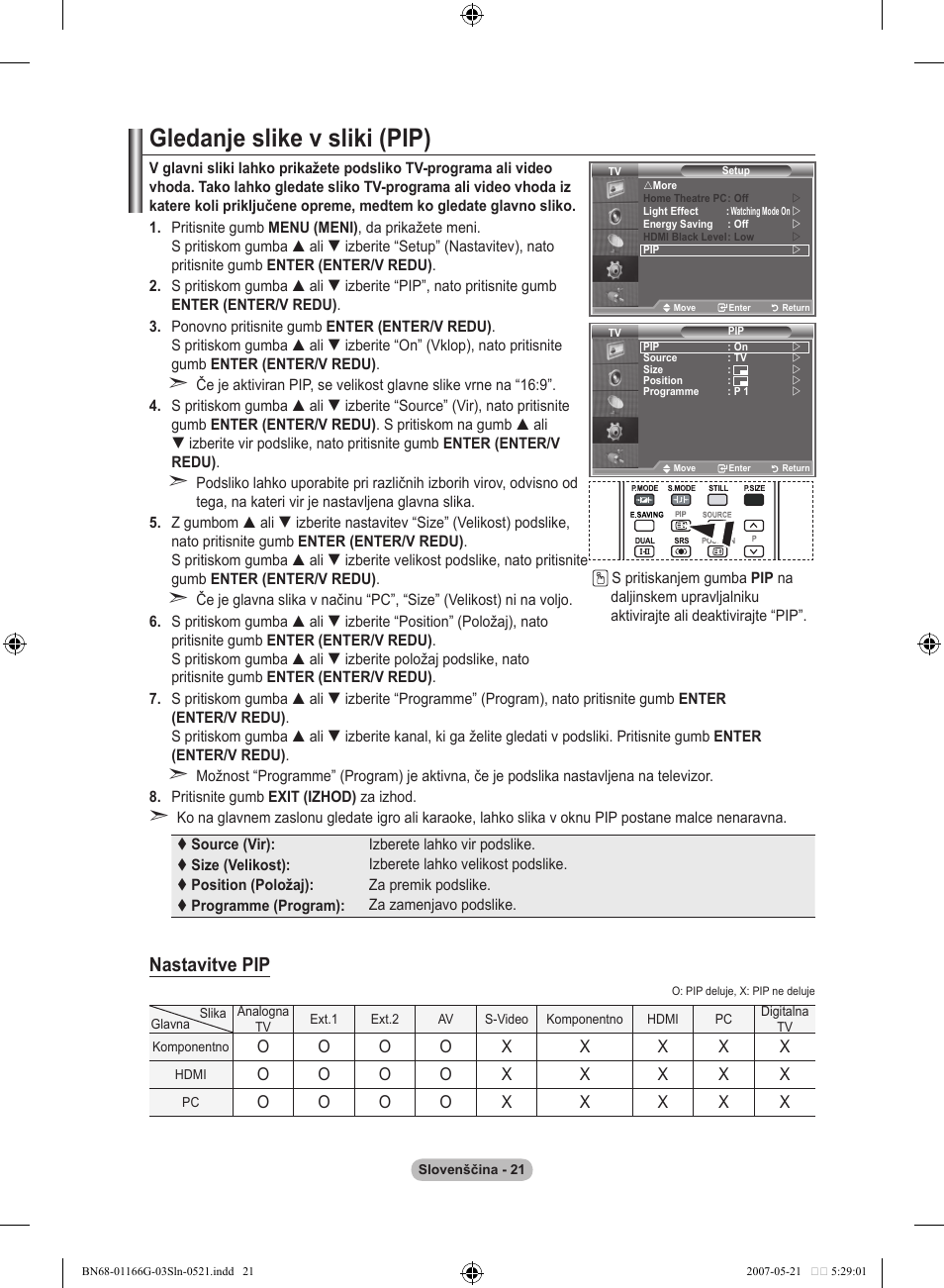 Gledanje slike v sliki (pip), Nastavitve pip | Samsung LE23R81B User Manual | Page 443 / 463