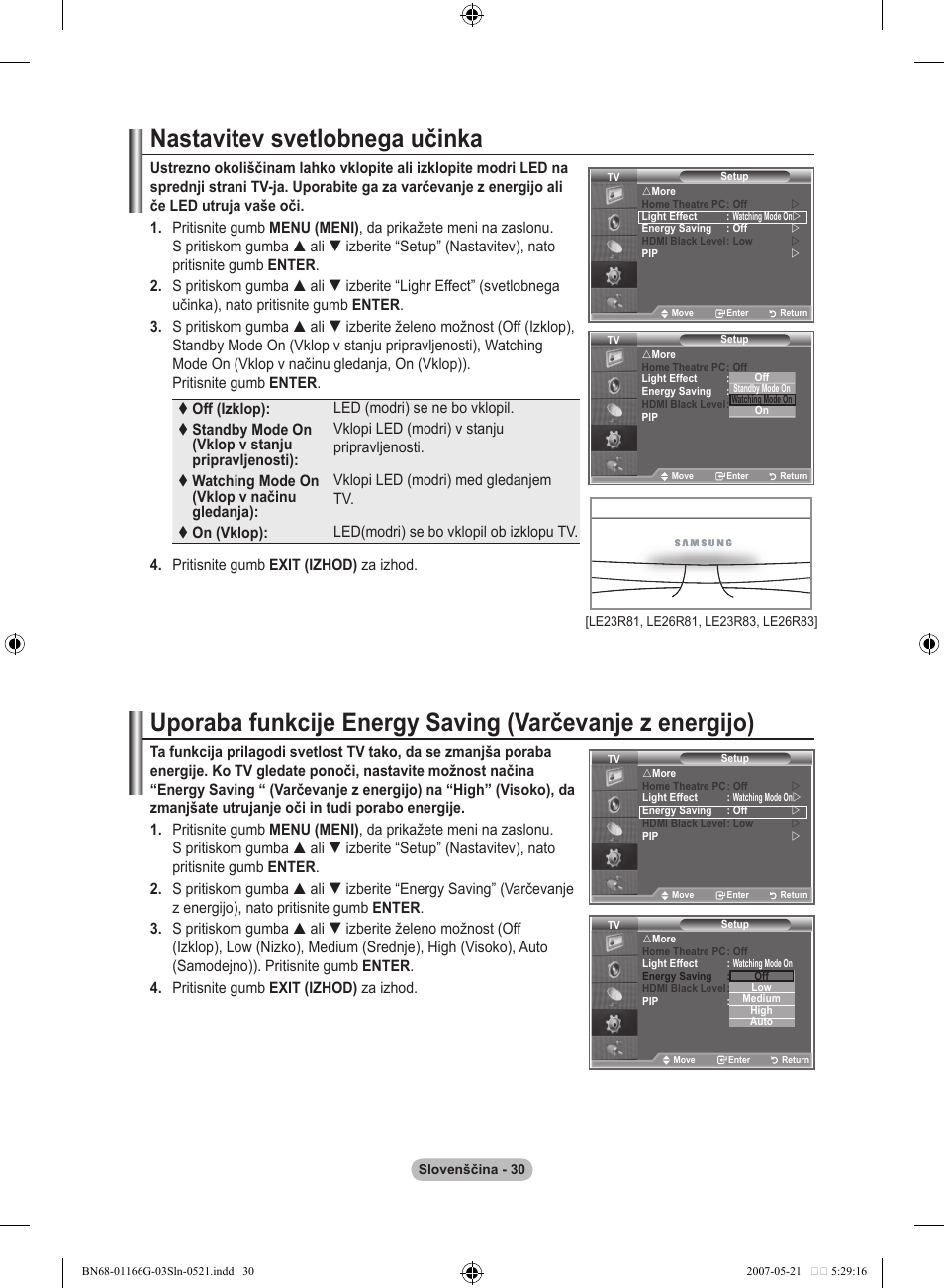 Nastavitev svetlobnega učinka | Samsung LE23R81B User Manual | Page 452 / 463