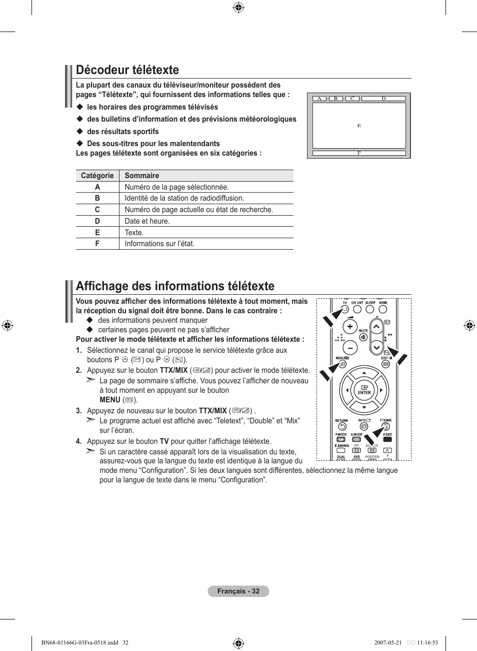 Décodeur télétexte, Affichage des informations télétexte | Samsung LE23R81B User Manual | Page 72 / 463