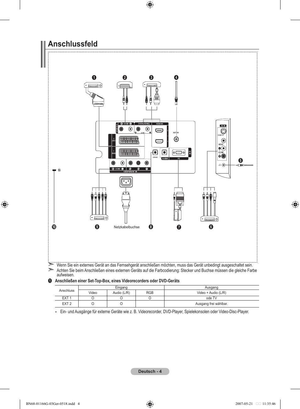 Anschlussfeld | Samsung LE23R81B User Manual | Page 82 / 463