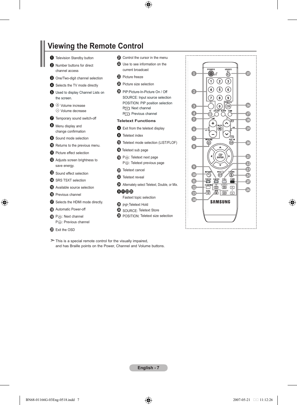 Viewing the remote control | Samsung LE23R81B User Manual | Page 9 / 463