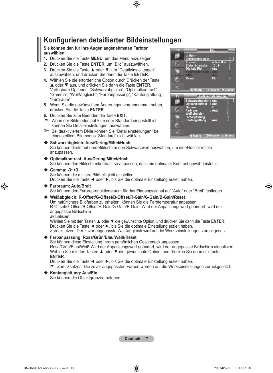 Konfigurieren detaillierter bildeinstellungen | Samsung LE23R81B User Manual | Page 95 / 463