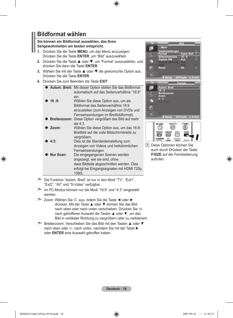 Bildformat wählen | Samsung LE23R81B User Manual | Page 96 / 463