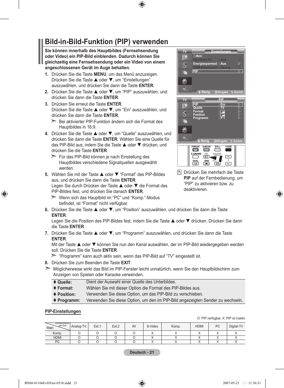 Bild-in-bild-funktion (pip) verwenden | Samsung LE23R81B User Manual | Page 99 / 463