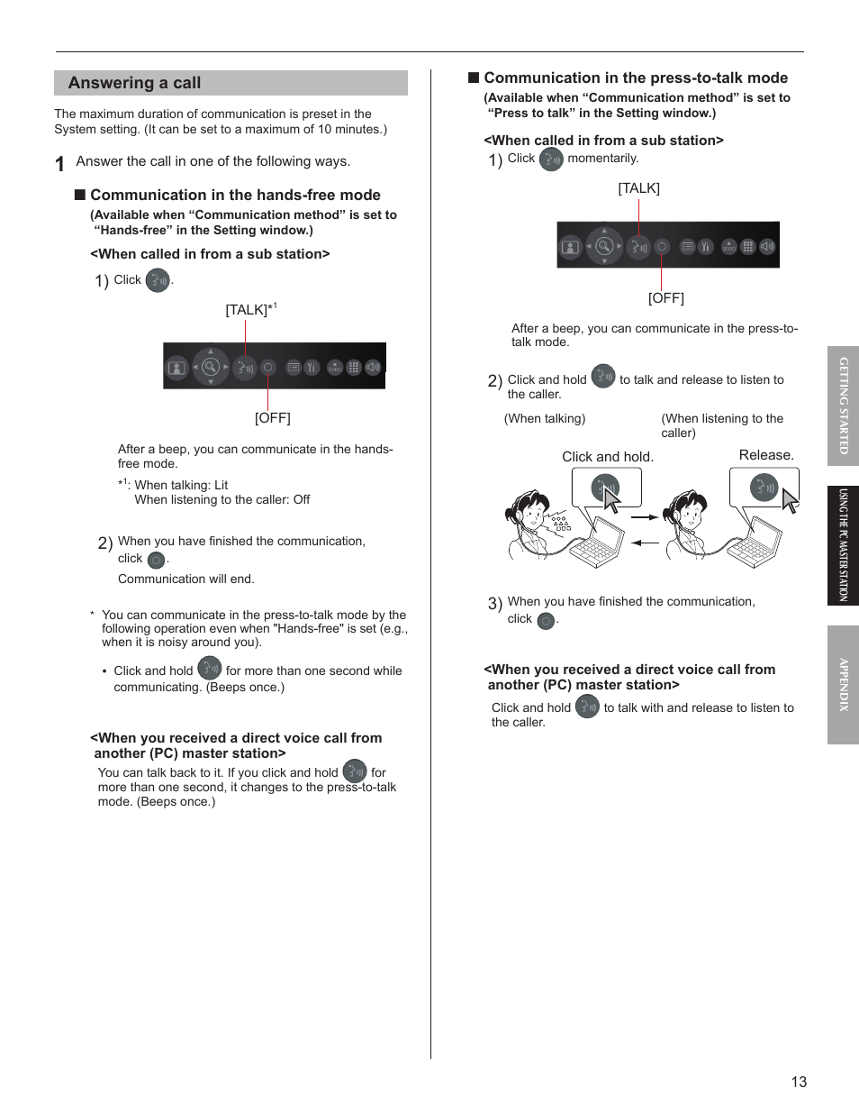 Answering a call | Aiphone IS-SOFT User Manual | Page 13 / 33