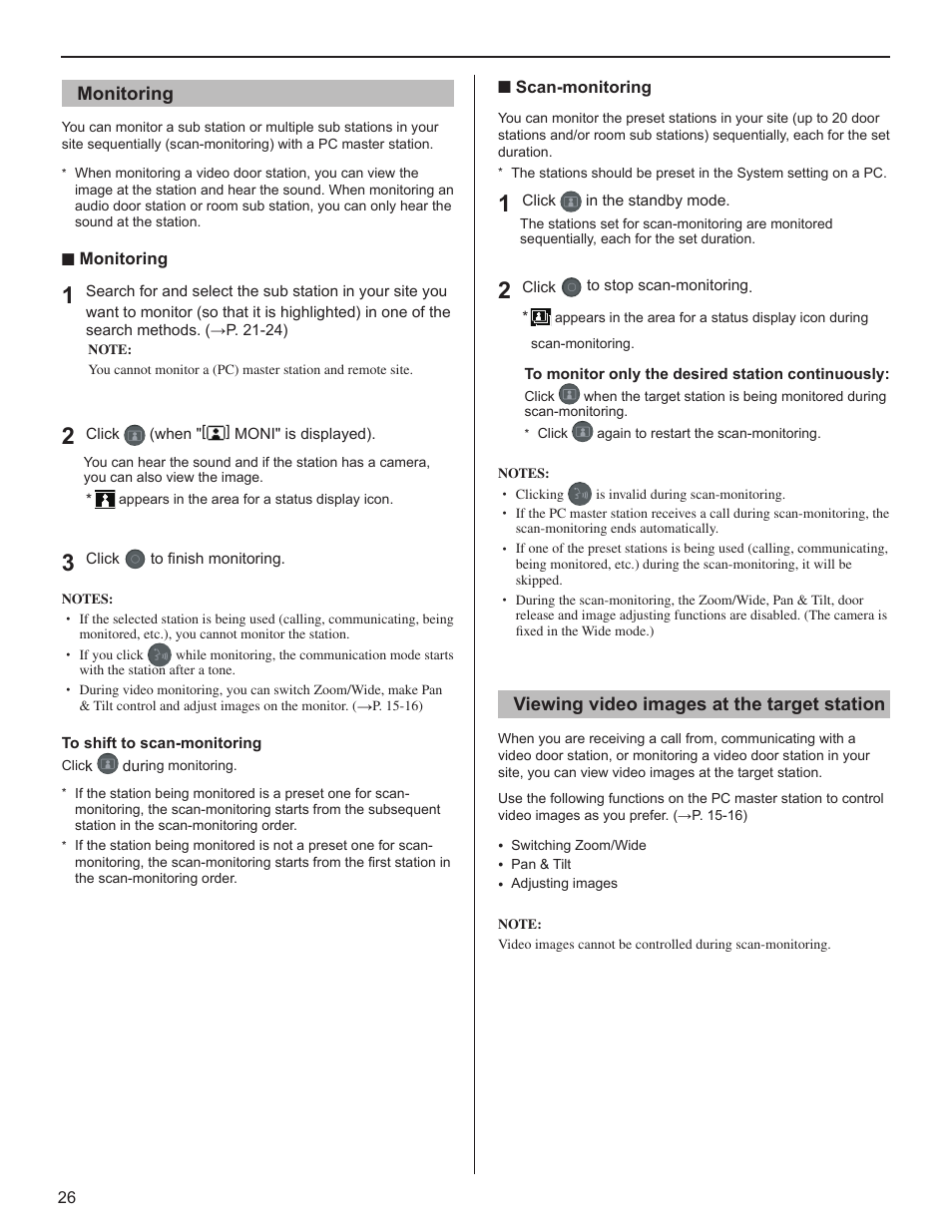 Monitoring, Viewing video images at the target station | Aiphone IS-SOFT User Manual | Page 26 / 33