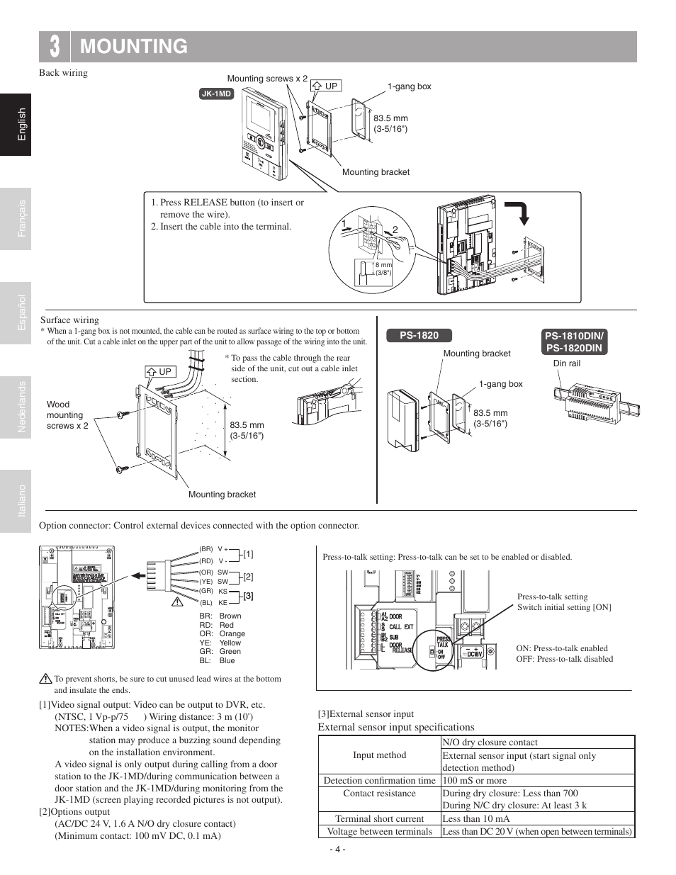 Mounting | Aiphone JK-1MD User Manual | Page 4 / 12