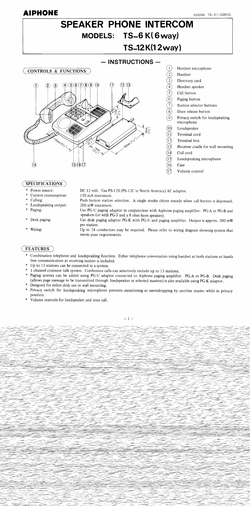 Aiphone TS-12K User Manual | 8 pages