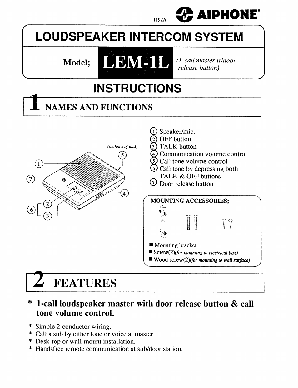 Aiphone LEM-1L User Manual | 4 pages