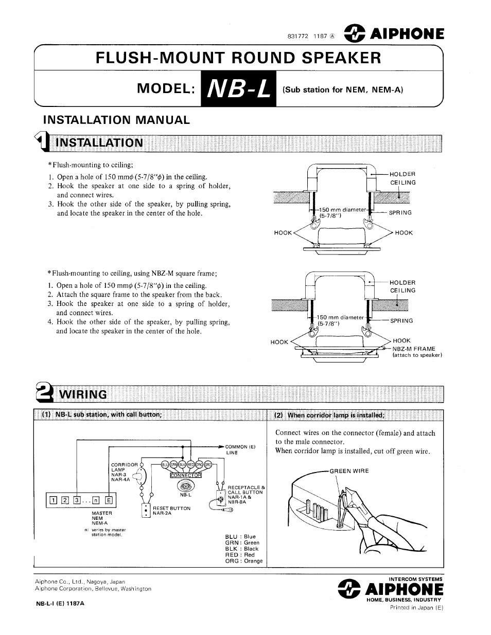 Aiphone NB-L User Manual | 1 page