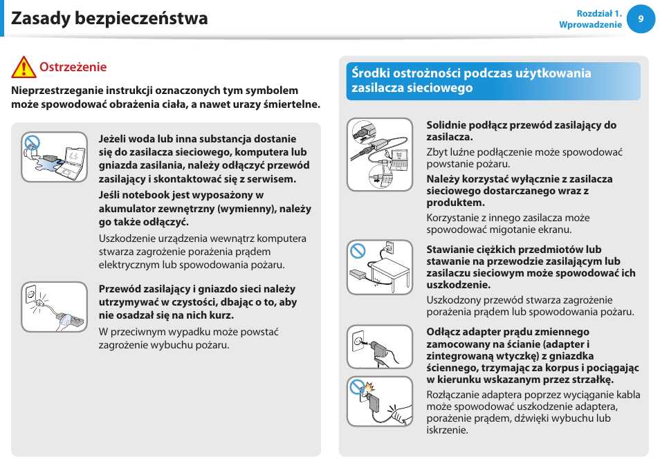 Zasady bezpieczeństwa, Ostrzeżenie | Samsung NP300E5E User Manual | Page 10 / 146
