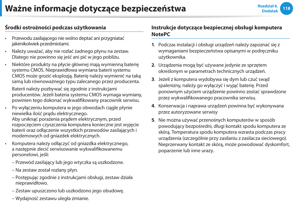 Ważne informacje dotyczące bezpieczeństwa | Samsung NP300E5E User Manual | Page 119 / 146