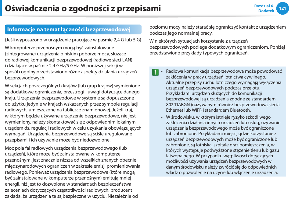 Oświadczenia o zgodności z przepisami | Samsung NP300E5E User Manual | Page 122 / 146