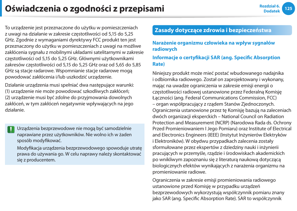 Oświadczenia o zgodności z przepisami | Samsung NP300E5E User Manual | Page 126 / 146