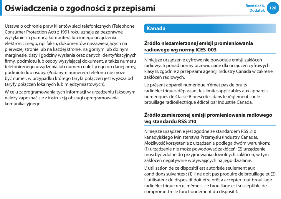Oświadczenia o zgodności z przepisami | Samsung NP300E5E User Manual | Page 129 / 146