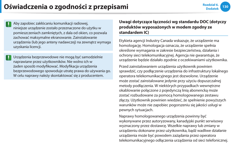 Oświadczenia o zgodności z przepisami | Samsung NP300E5E User Manual | Page 131 / 146