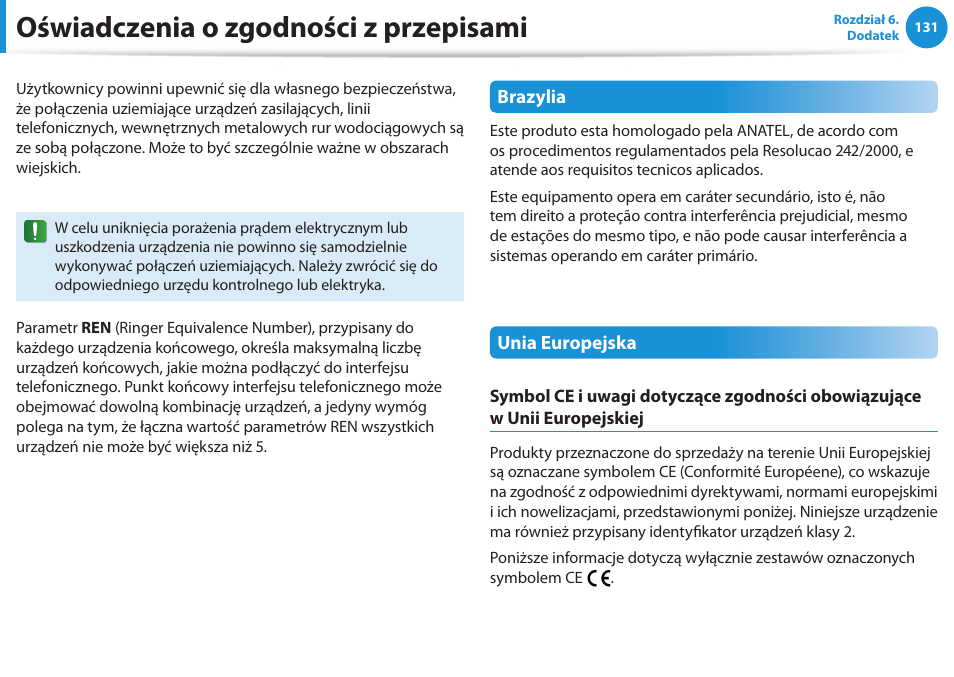 Oświadczenia o zgodności z przepisami | Samsung NP300E5E User Manual | Page 132 / 146