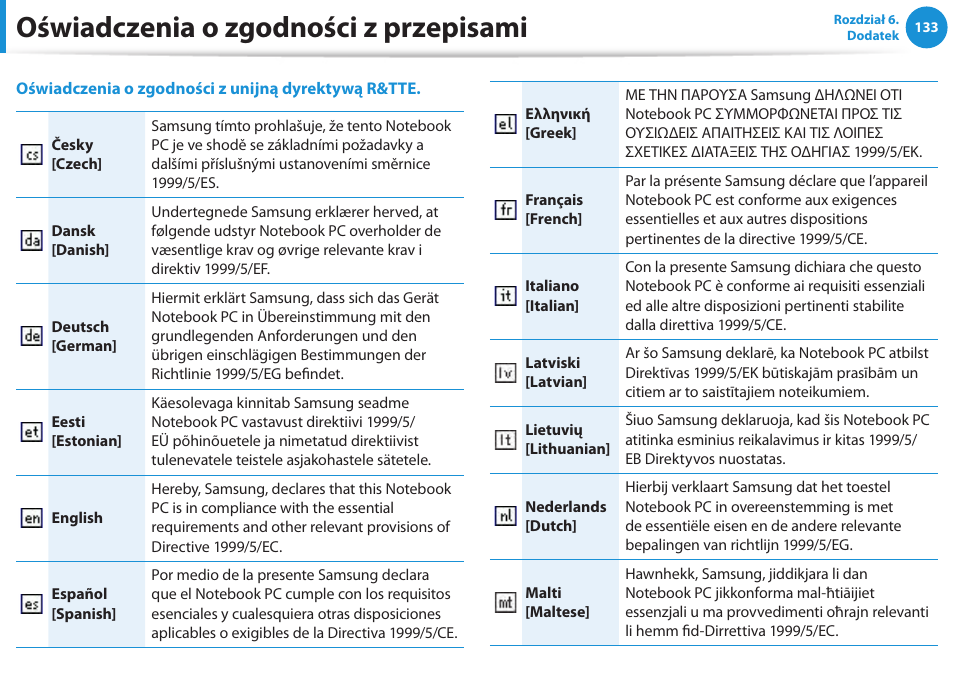 Oświadczenia o zgodności z przepisami | Samsung NP300E5E User Manual | Page 134 / 146