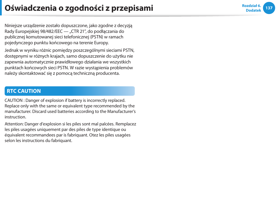 Oświadczenia o zgodności z przepisami | Samsung NP300E5E User Manual | Page 138 / 146