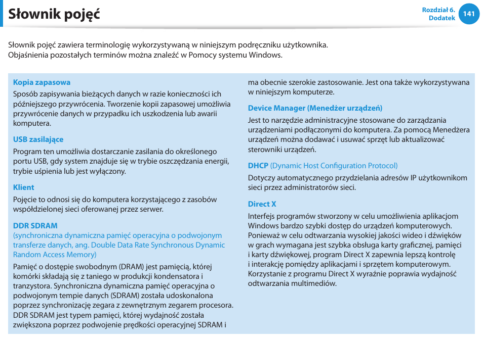 Słownik pojęć | Samsung NP300E5E User Manual | Page 142 / 146