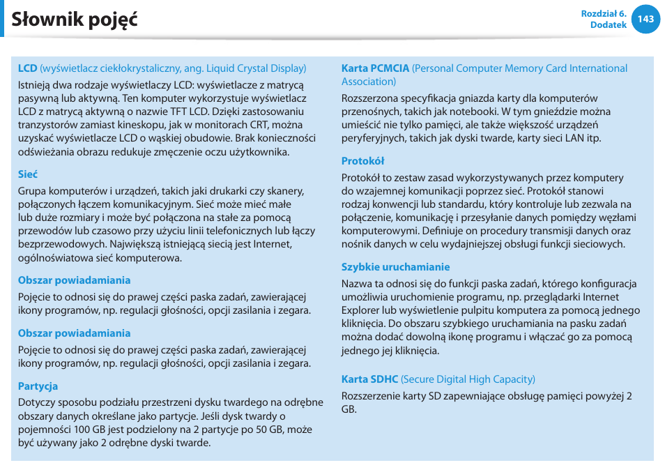Słownik pojęć | Samsung NP300E5E User Manual | Page 144 / 146