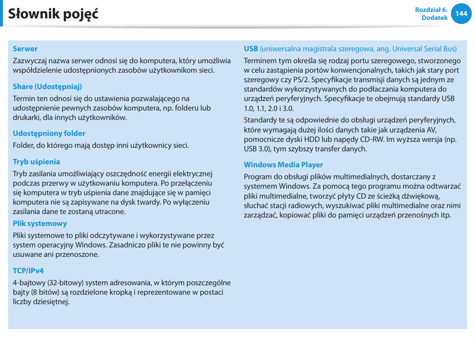 Słownik pojęć | Samsung NP300E5E User Manual | Page 145 / 146