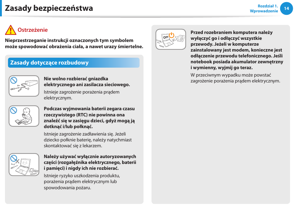 Zasady bezpieczeństwa | Samsung NP300E5E User Manual | Page 15 / 146