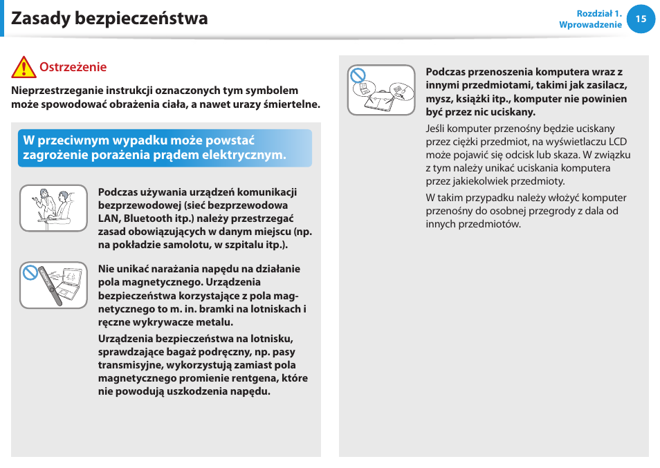Zasady bezpieczeństwa | Samsung NP300E5E User Manual | Page 16 / 146
