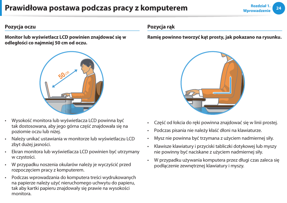 Prawidłowa postawa podczas pracy z komputerem | Samsung NP300E5E User Manual | Page 25 / 146