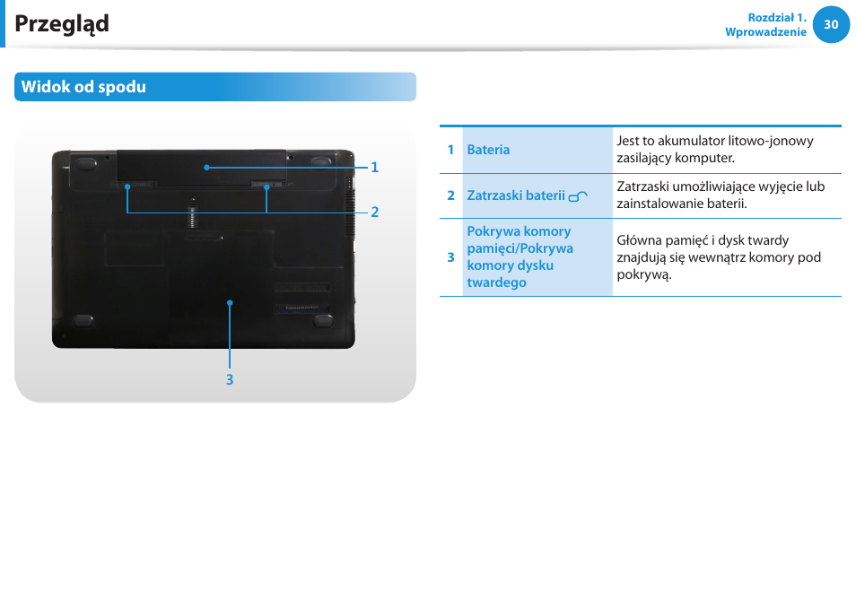 Przegląd, Widok od spodu | Samsung NP300E5E User Manual | Page 31 / 146