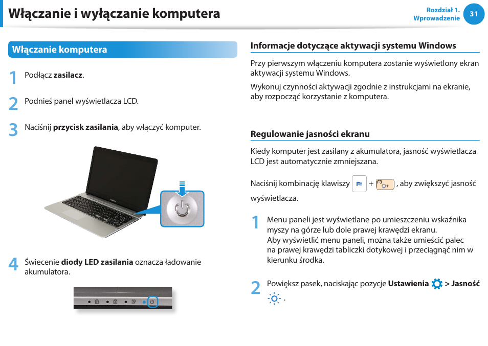 Włączanie i wyłączanie komputera | Samsung NP300E5E User Manual | Page 32 / 146