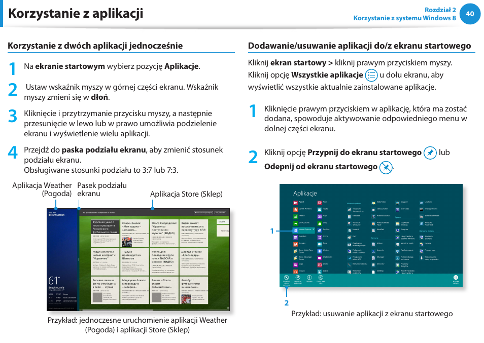 Korzystanie z aplikacji | Samsung NP300E5E User Manual | Page 41 / 146