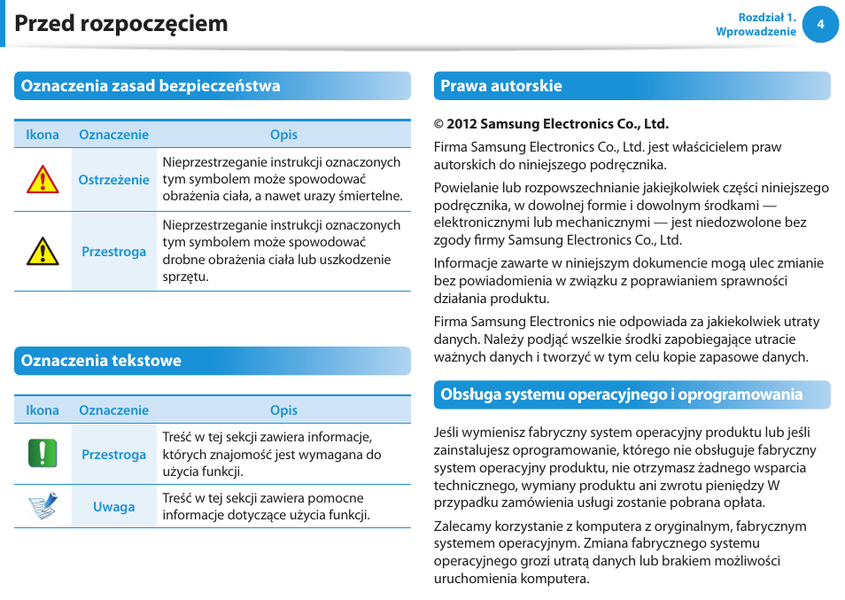 Przed rozpoczęciem | Samsung NP300E5E User Manual | Page 5 / 146