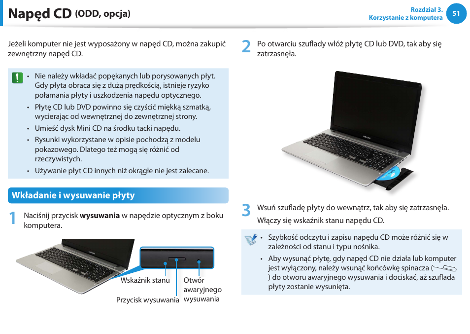 Napęd cd (odd, opcja), Napęd cd | Samsung NP300E5E User Manual | Page 52 / 146
