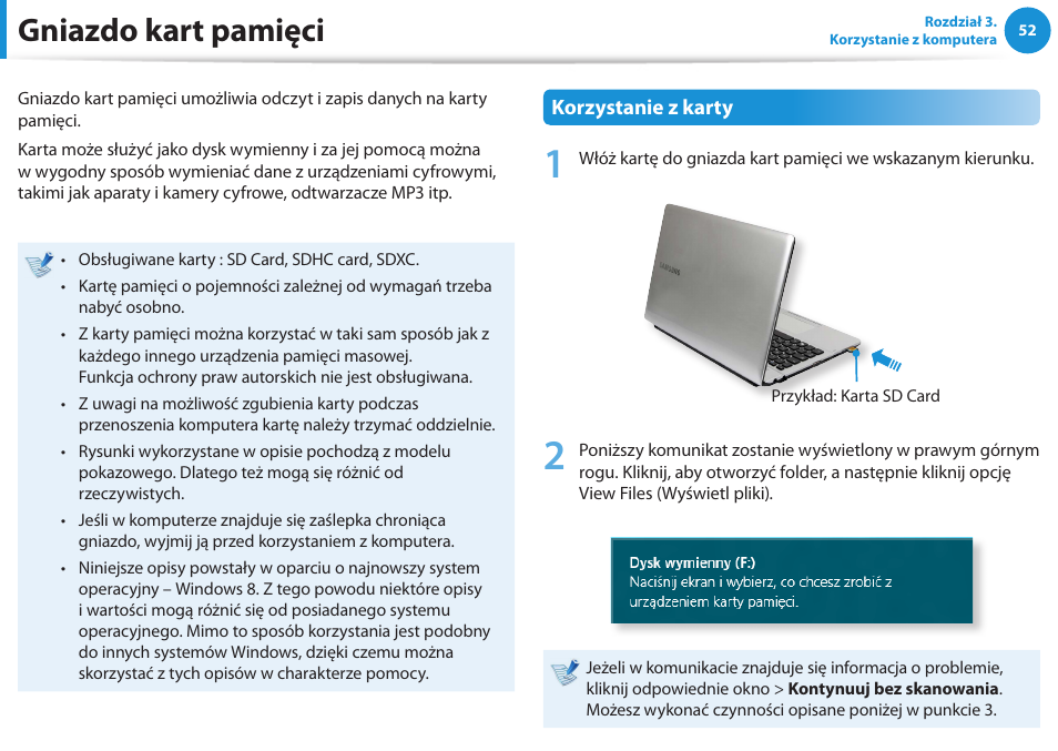 Gniazdo kart pamięci | Samsung NP300E5E User Manual | Page 53 / 146