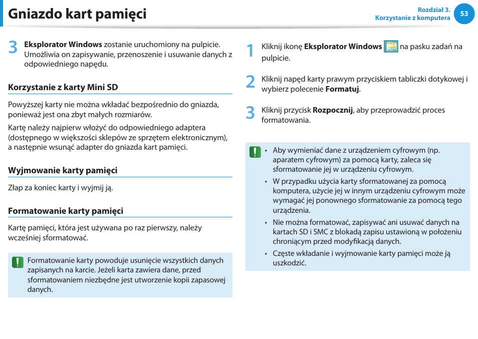 Gniazdo kart pamięci | Samsung NP300E5E User Manual | Page 54 / 146