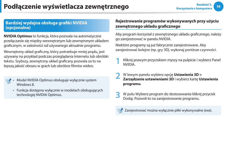 Podłączenie wyświetlacza zewnętrznego | Samsung NP300E5E User Manual | Page 59 / 146