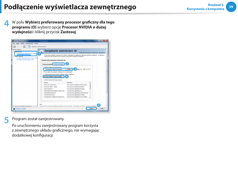 Podłączenie wyświetlacza zewnętrznego | Samsung NP300E5E User Manual | Page 60 / 146