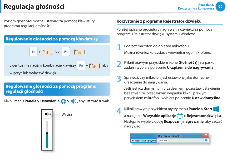 Regulacja głośności | Samsung NP300E5E User Manual | Page 61 / 146