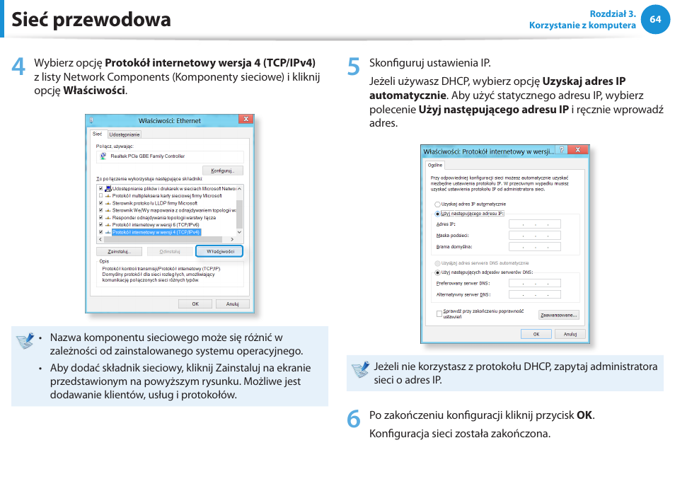 Sieć przewodowa | Samsung NP300E5E User Manual | Page 65 / 146