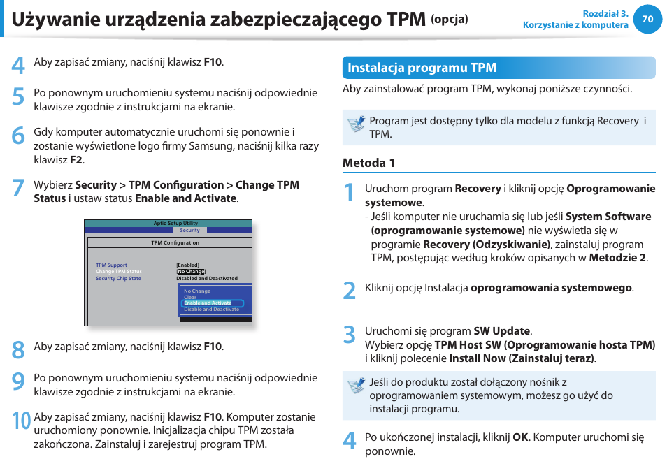 Używanie urządzenia zabezpieczającego tpm | Samsung NP300E5E User Manual | Page 71 / 146