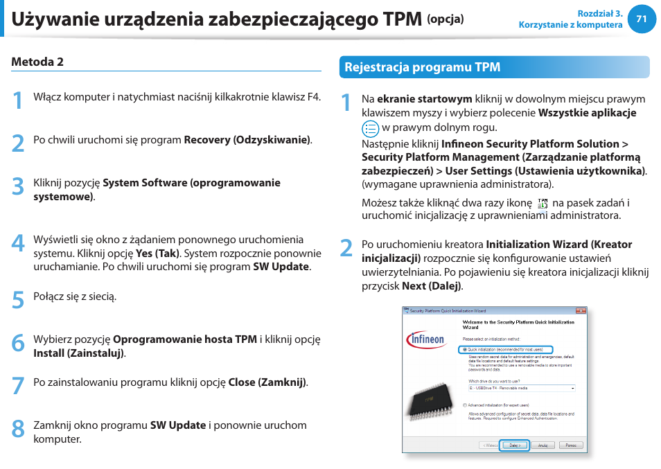 Używanie urządzenia zabezpieczającego tpm | Samsung NP300E5E User Manual | Page 72 / 146