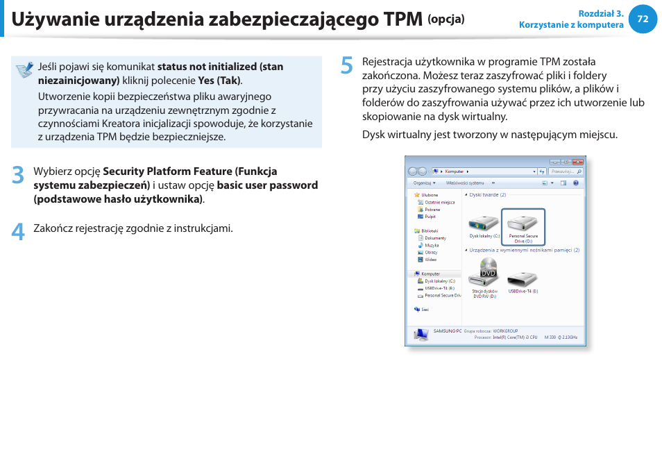 Używanie urządzenia zabezpieczającego tpm | Samsung NP300E5E User Manual | Page 73 / 146